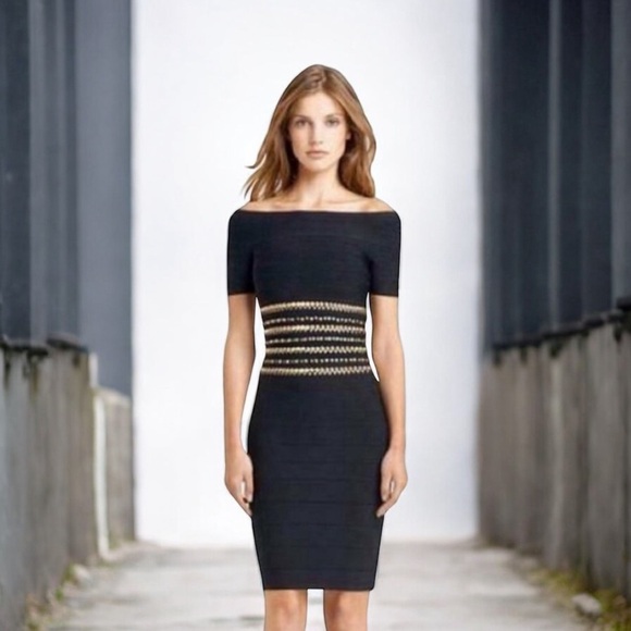 Herve Leger “Carmen” Black Studded Bodycon Bandage Dress SZ XS
